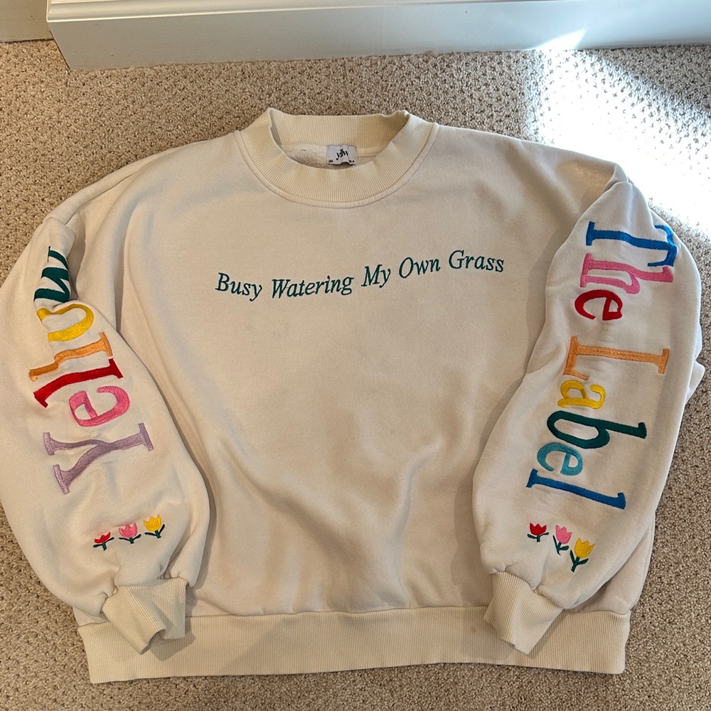 Cream Sweater with Colorful Embroidery